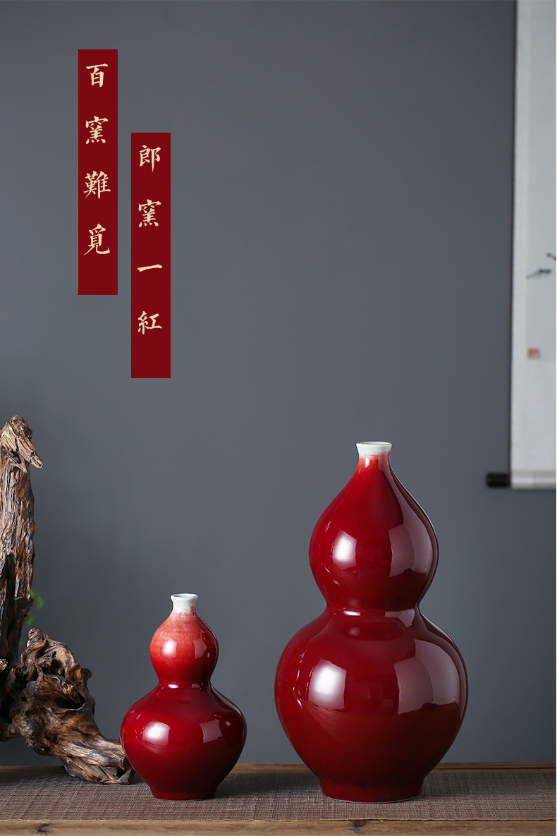 Jingdezhen ceramics new Chinese style ruby red glaze desktop gourd vase furnishing articles sitting room adornment hotel opening gifts