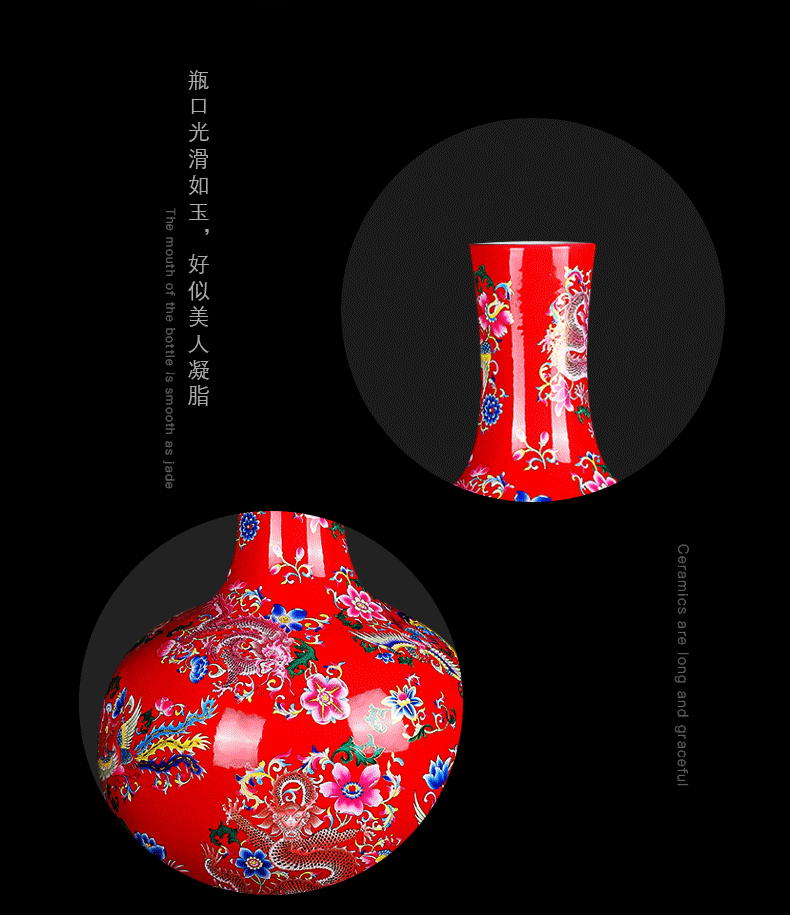 Jingdezhen ceramics of large vase household of Chinese style red yellow blue in extremely good fortune new house furnishing articles sitting room