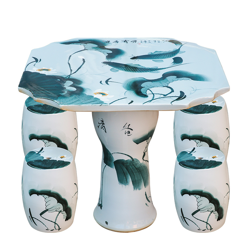 Jingdezhen blue and white is suing garden who suit roundtable is hand - made ceramic table son appear more tables and chairs for years
