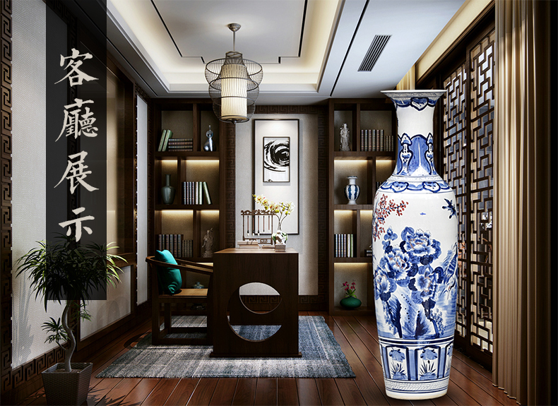 Jingdezhen ceramics hand - made peacock blue and white porcelain is of large vases, flower arranging furnishing articles sitting room to live in a hotel for the opening