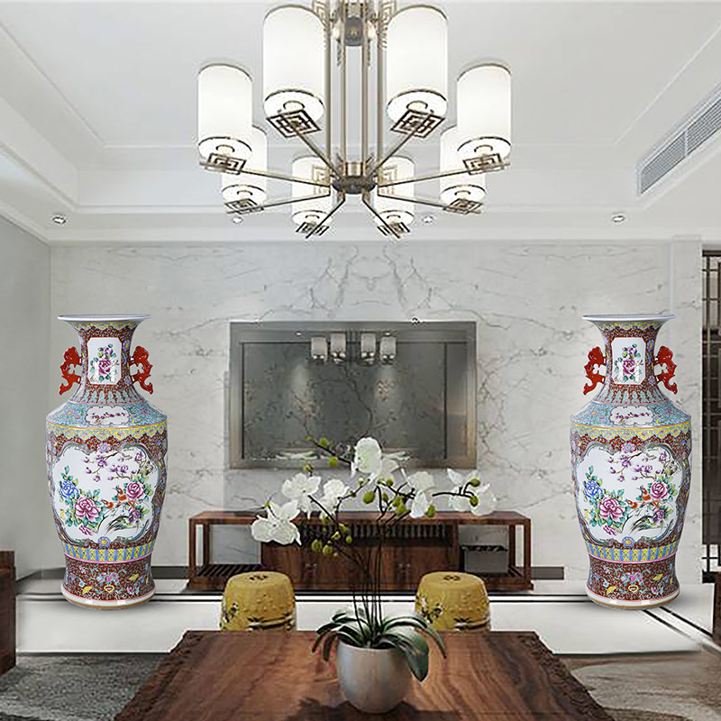 Archaize of jingdezhen ceramics powder enamel handpainted ears to the ground of the big vase collection sitting room home furnishing articles of feng shui