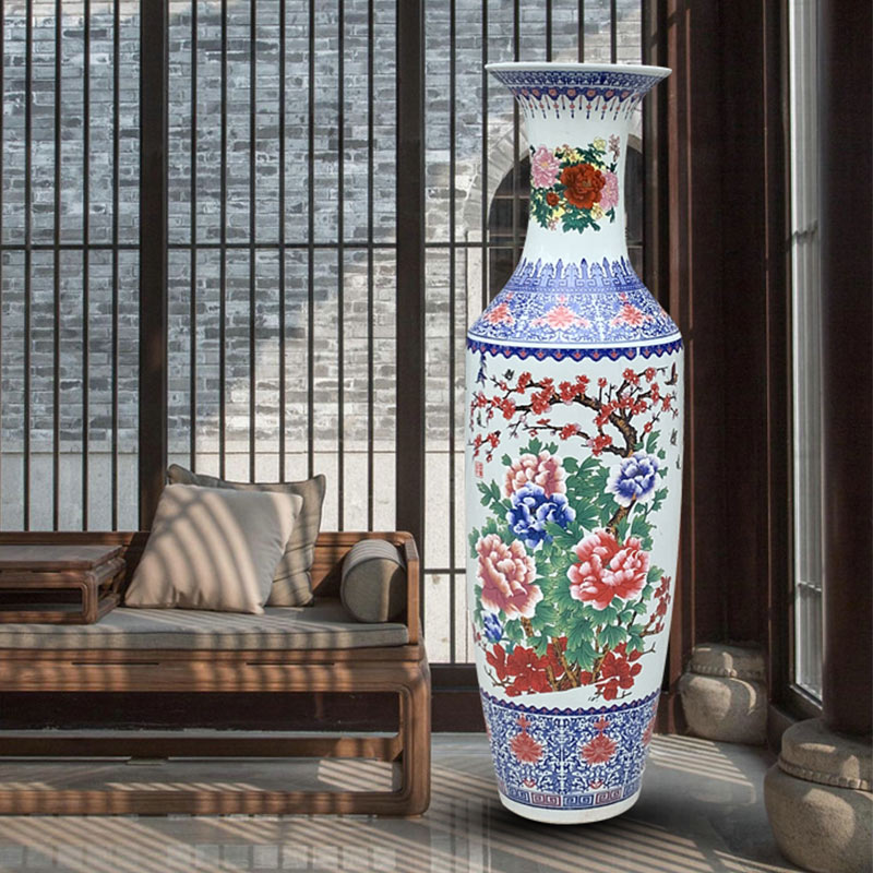 New Chinese style of jingdezhen ceramics blooming flowers large vase sitting room adornment is placed hotel opening gifts