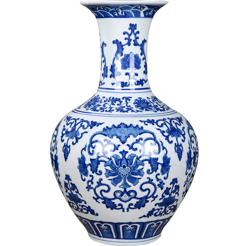 Jingdezhen ceramics mesa blue and white porcelain vase bound branch lotus Chinese style living room rich ancient frame flower adornment furnishing articles