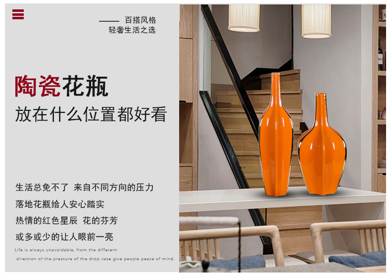 Jingdezhen mesa vase in the new European sitting room porch TV ark, dry orange blue flower arranging furnishing articles club hotel