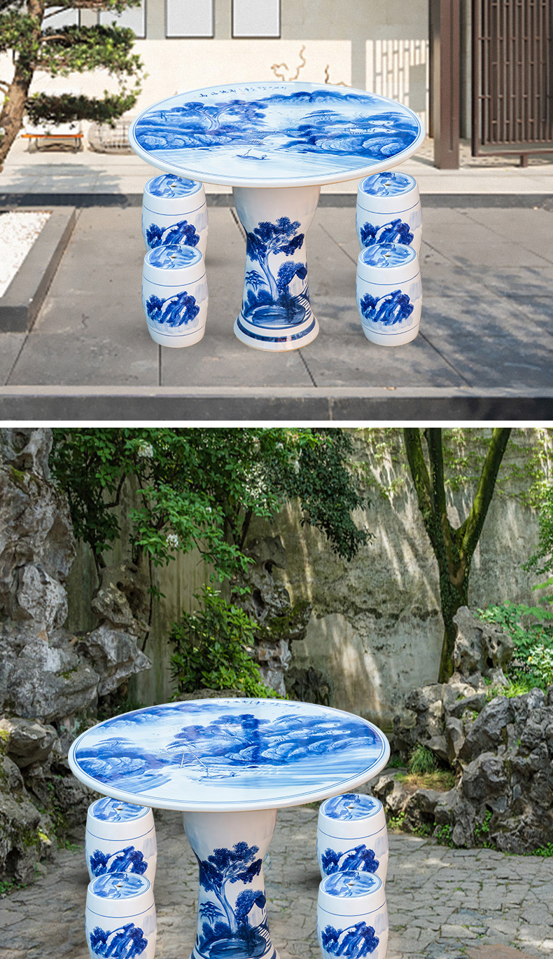 Jingdezhen ceramic table who suit roundtable is hand - made is suing courtyard garden chairs and tables of blue and white porcelain mountain stream