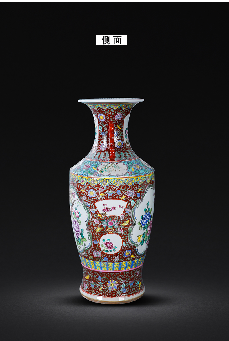 Archaize of jingdezhen ceramics powder enamel handpainted ears to the ground of the big vase collection sitting room home furnishing articles of feng shui