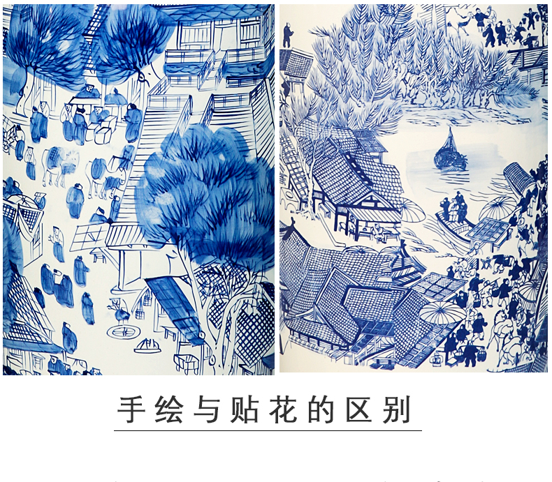 Jingdezhen ceramics of large blue and white porcelain vase hand - made qingming scroll furnishing articles sitting room adornment hotel