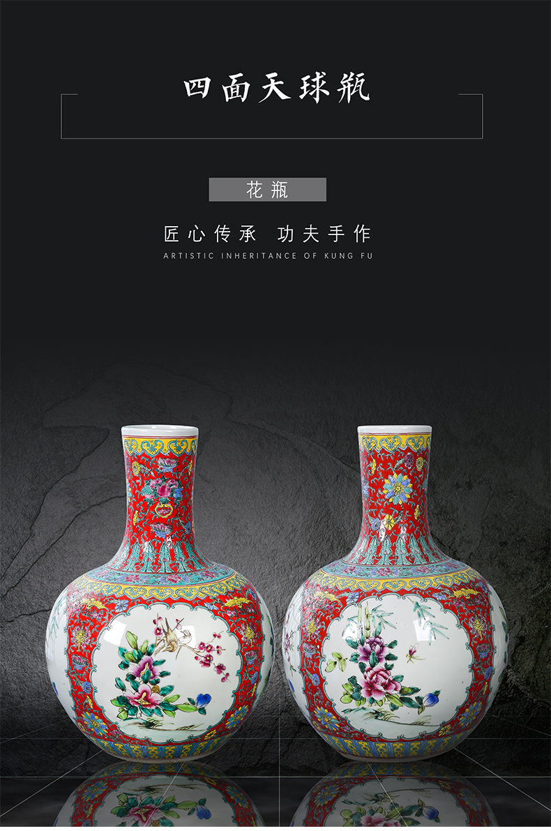 Jingdezhen ceramics powder enamel handpainted large vases, antique home furnishing articles collection tree peony sitting room