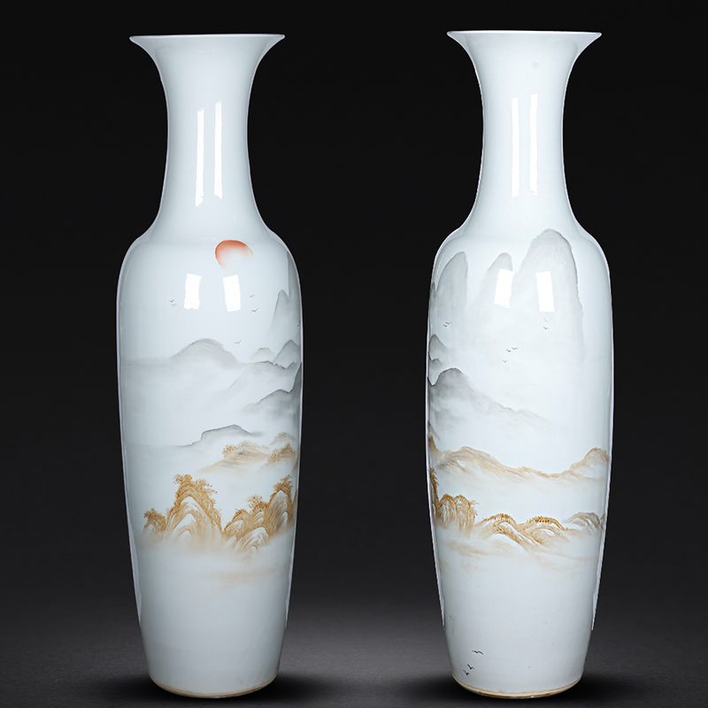 Jingdezhen ceramics hand - made sunrise freehand brushwork in traditional Chinese landscape big vase landed sitting room adornment modern furnishing articles