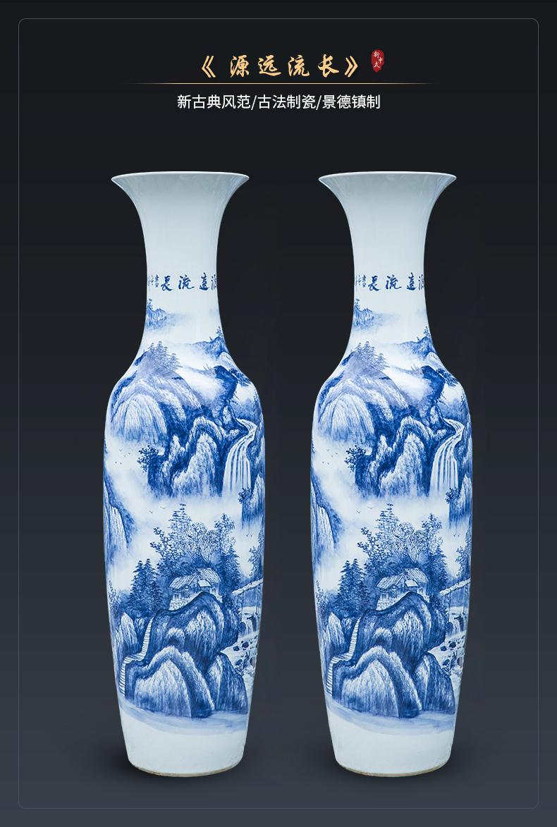 Hand of large blue and white porcelain is jingdezhen ceramic vases, new Chinese style sitting room adornment is placed heavy large opening