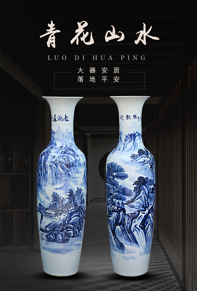 Jingdezhen ceramic of large blue and white landscape sitting room place of blue and white porcelain vase archaize hotel decoration