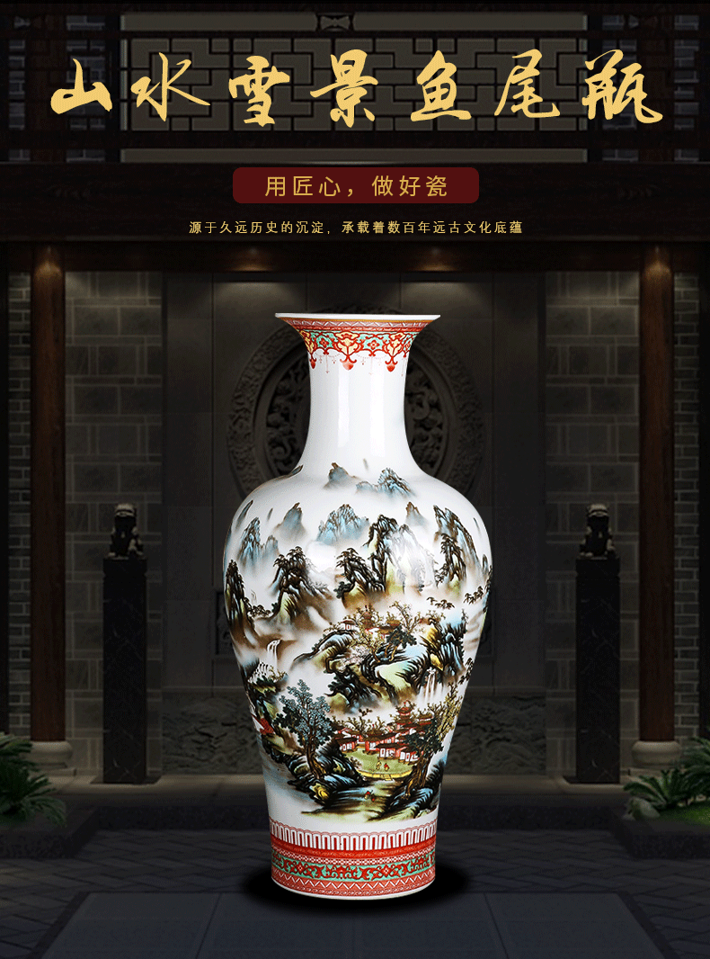 Jingdezhen ceramics landscape snow home furnishing articles of large vase flower arranging porch decoration large living room