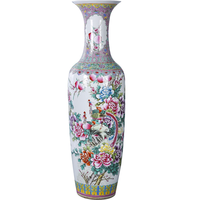 Jingdezhen ceramics landing large vases, hand - made pastel phoenix peony home furnishing articles furnishing articles Chinese style living room