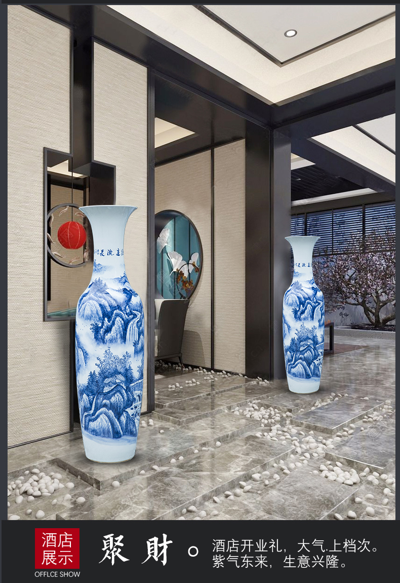 Hand of large blue and white porcelain is jingdezhen ceramic vases, new Chinese style sitting room adornment is placed heavy large opening