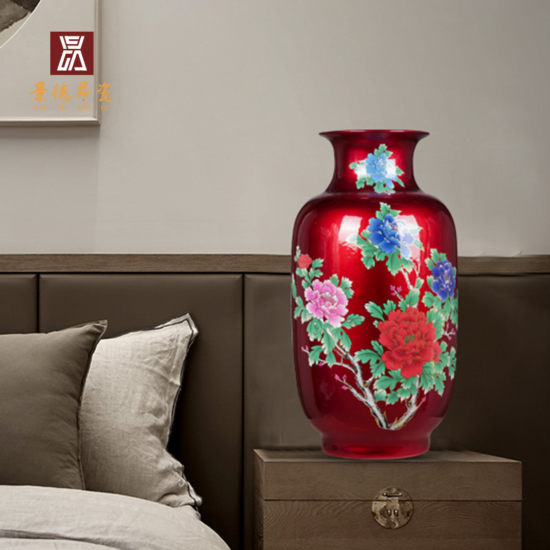 Jingdezhen ceramics China red crystal glaze of large vases, flower arrangement home sitting room TV cabinet decorative furnishing articles