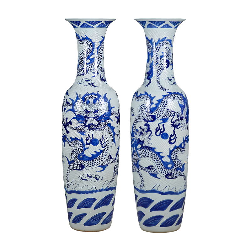 Jingdezhen ceramics of large blue and white porcelain vase carved dragon sitting room adornment is placed hotel opening gifts