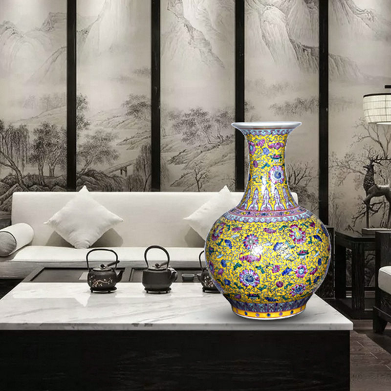 Antique collection jingdezhen ceramics enamel Antique hand - made enamel vase big furnishing articles flowers sitting room furniture