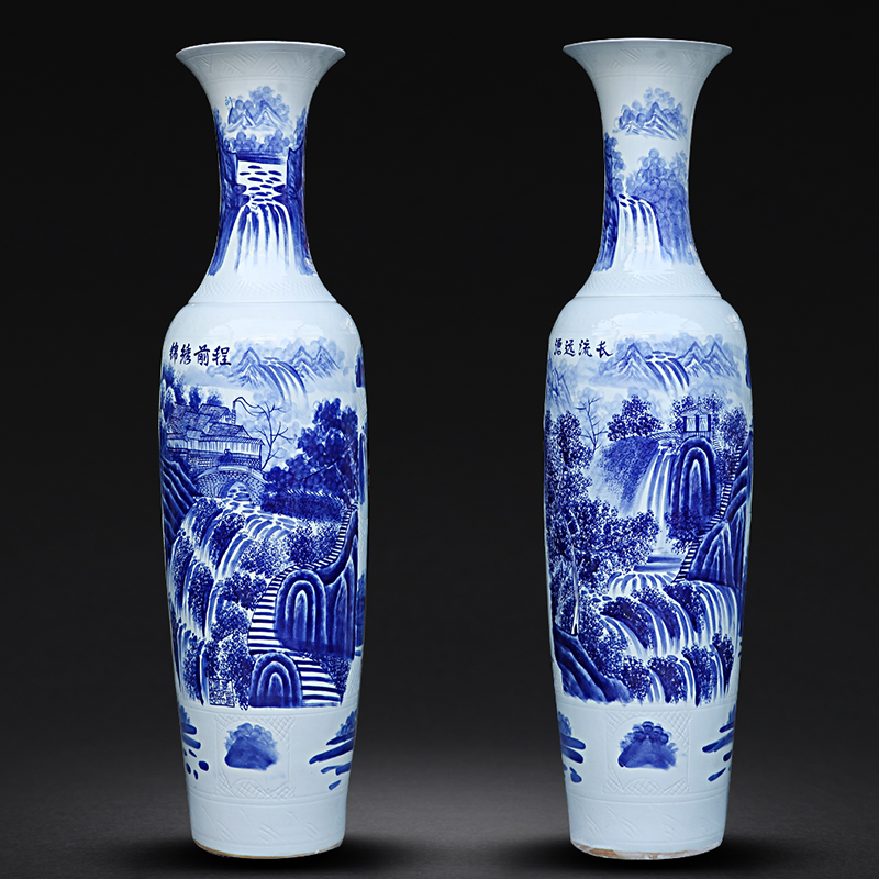 Jingdezhen ceramic hand - made porcelain blue ink in the bright future of large sitting room adornment big vase hotel furnishing articles