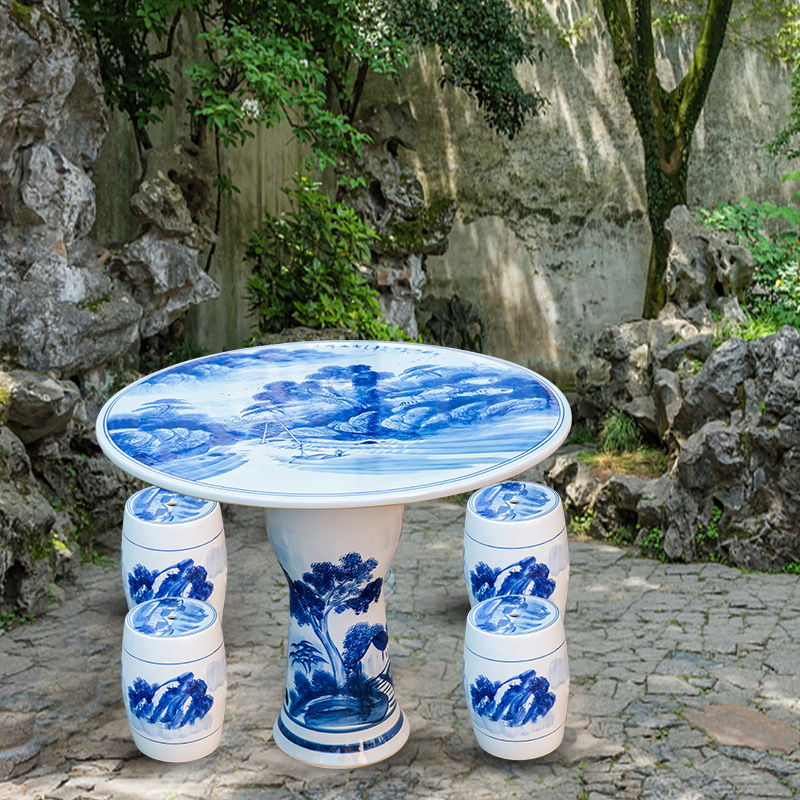 Jingdezhen ceramic table who suit roundtable is hand - made is suing courtyard garden chairs and tables of blue and white porcelain mountain stream