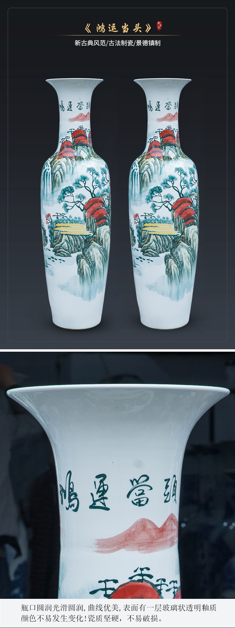 Hand of large blue and white porcelain is jingdezhen ceramic vases, new Chinese style sitting room adornment is placed heavy large opening