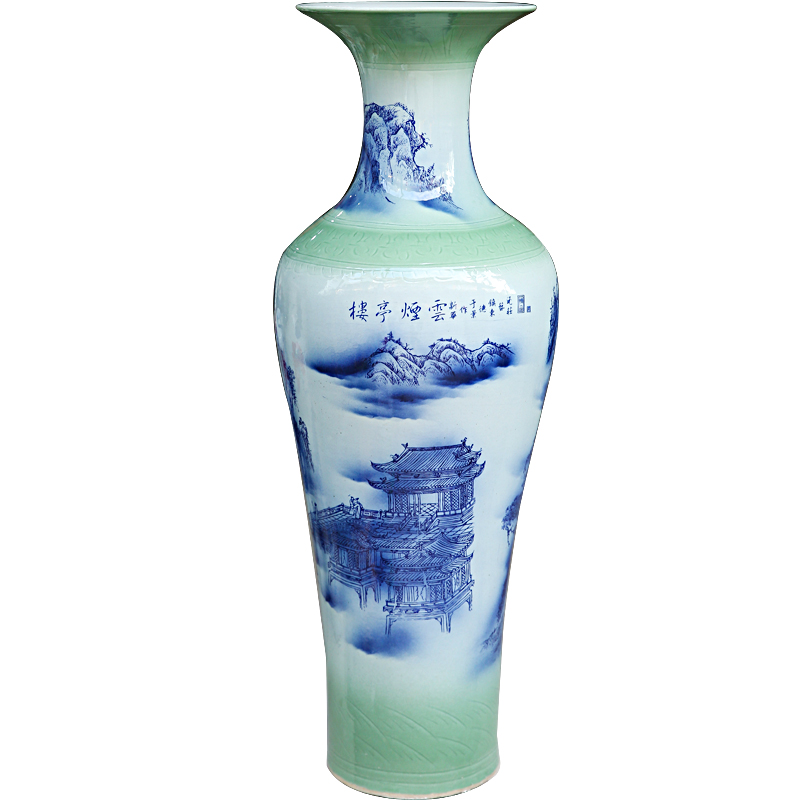 Shadow xiufeng ground mount qingyun big vase of blue and white porcelain of jingdezhen ceramics home sitting room adornment furnishing articles