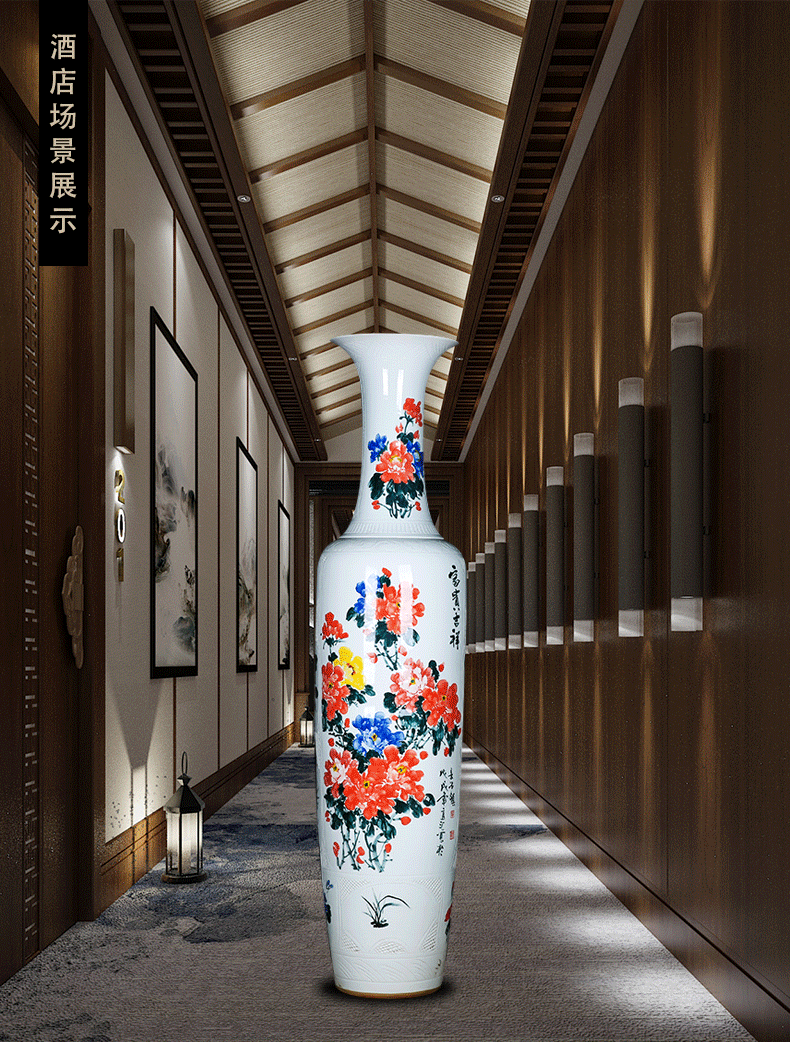 Jingdezhen ceramics fish landing big vase hand - made peony lotus sitting room adornment big furnishing articles hotel opening