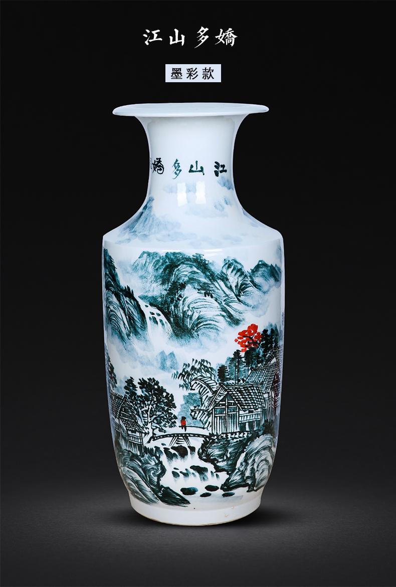 Jingdezhen ceramics hand - made scenery of large blue and white porcelain vase flower arranging the calligraphy and painting scroll cylinder furnishing articles sitting room