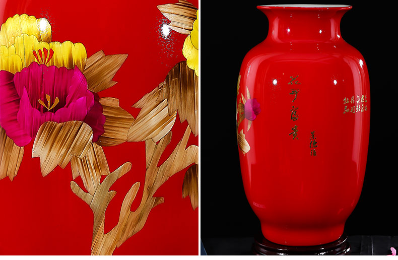 Jingdezhen ceramic new Chinese peony vase household living room TV ark, flower arrangement China ornament