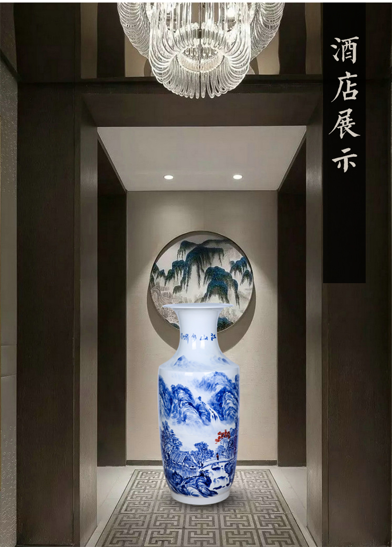 Jingdezhen ceramics hand - made scenery of large blue and white porcelain vase flower arranging the calligraphy and painting scroll cylinder furnishing articles sitting room