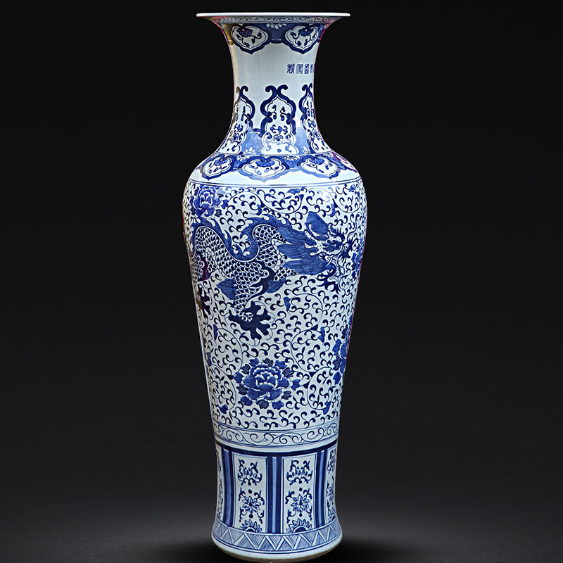 Put the lotus flower big ceramic vase hand - made longfeng pattern of jingdezhen landing furnishing articles sitting room of Chinese style household ornaments