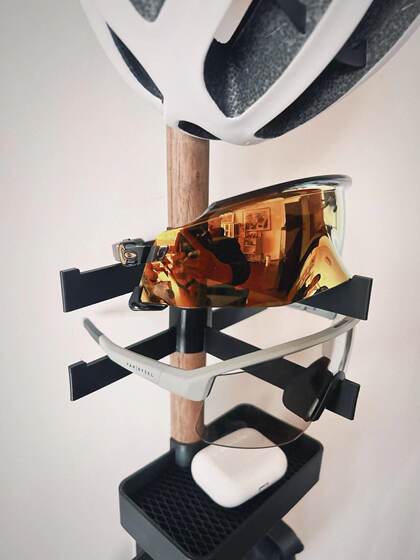 Bicycle Equipment Storage Solid Wood Rack for Cycling Helmets and Glasses, Vertical Modular, No Drilling Required