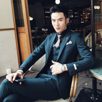 Suit mens suit business dress three-piece Korean slim wedding dress groom suit jacket spirit guy