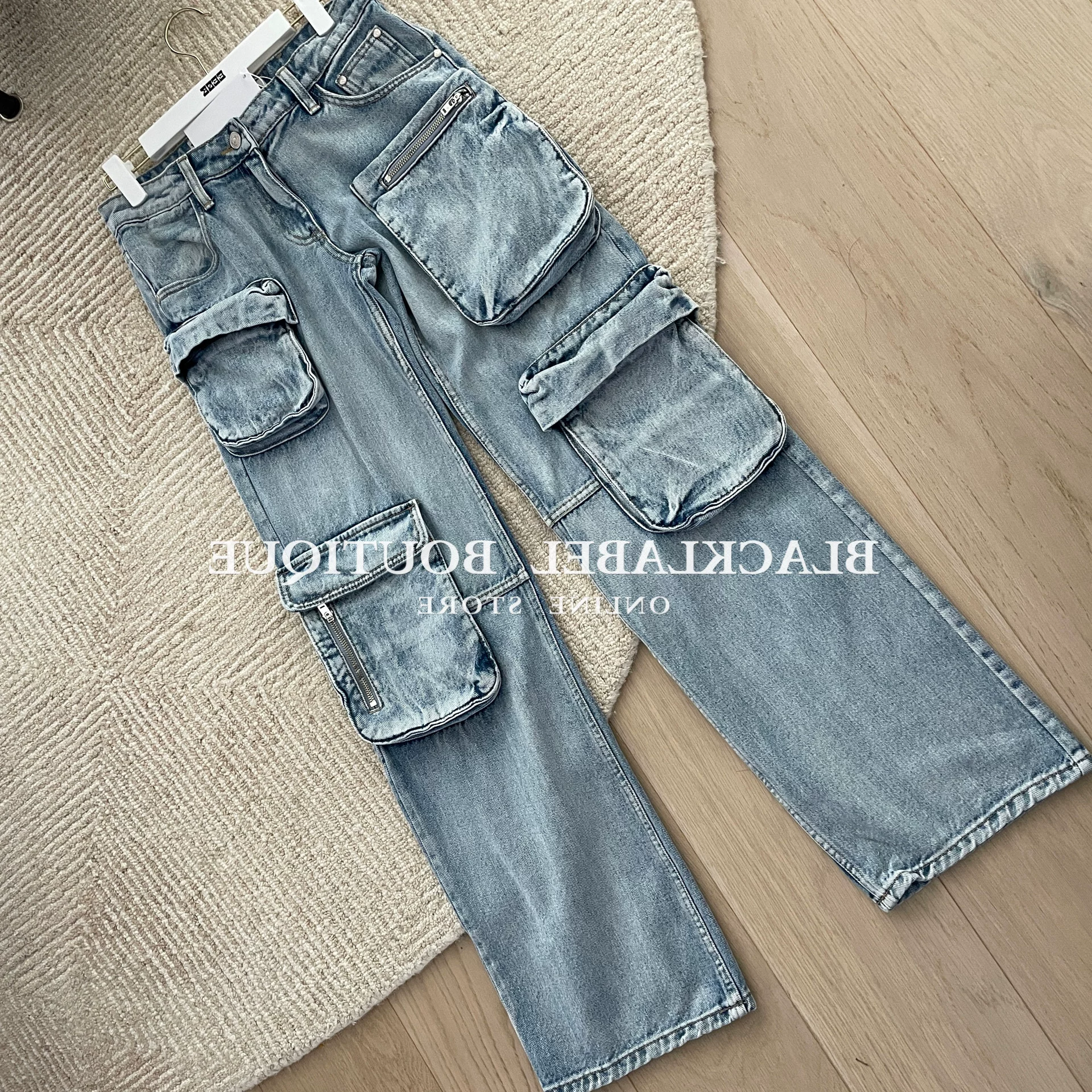 Покупательский магазин будет просочен в 24SS горячие девушки, ретро карман стирка водой, старый молния низкая талия джинсы y2k