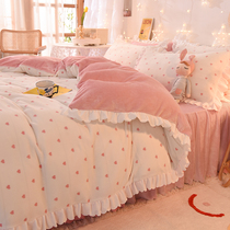 Nordic ins plus velvet thickened double-sided velvet bedding Coral Velvet four-piece duvet cover Milk flannel sheets