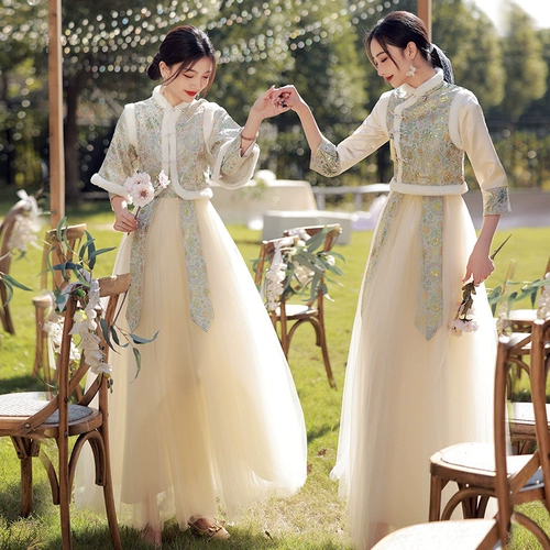 Зимнее демисезонное платье подружки невесты, утепленный лонгслив для школьников, китайский стиль