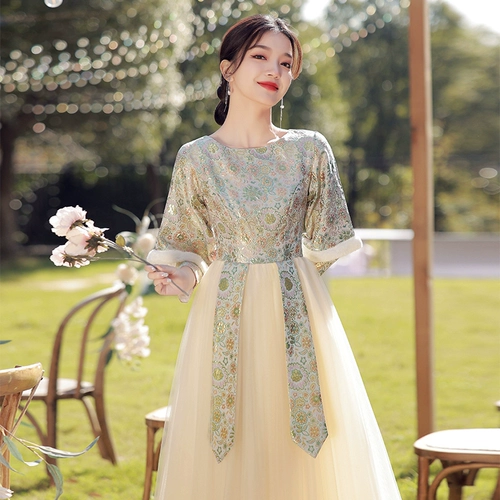 Зимнее демисезонное платье подружки невесты, утепленный лонгслив для школьников, китайский стиль