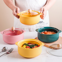 Nordic ins instant noodle bowl soup bowl noodle bowl large household ceramic with lid student dormitory net red creative tableware