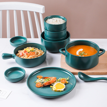 Dish set household 2-person ceramic eating bowl Japanese tableware one person single set of bowl chopsticks bowl combination