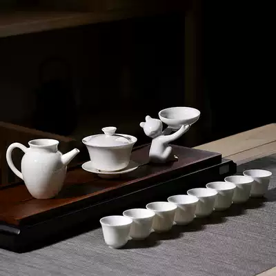 DeHua goat Jade handmade white porcelain cover Bowl Cup Tea Cup gift household ceramic kung fu tea set set set set