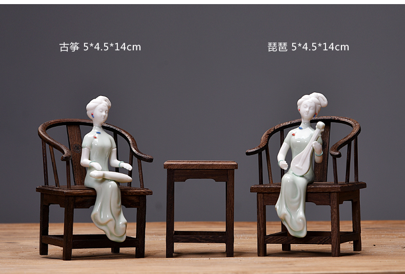 Ceramic beauty sitting room adornment ark, tea pet Chinese desktop furnishing articles household celadon ladies log chair a surname