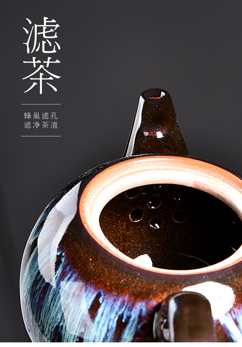 Up built light tea suit household temmoku glaze ceramic teapot millstones masterpieces kung fu tea cup of tea