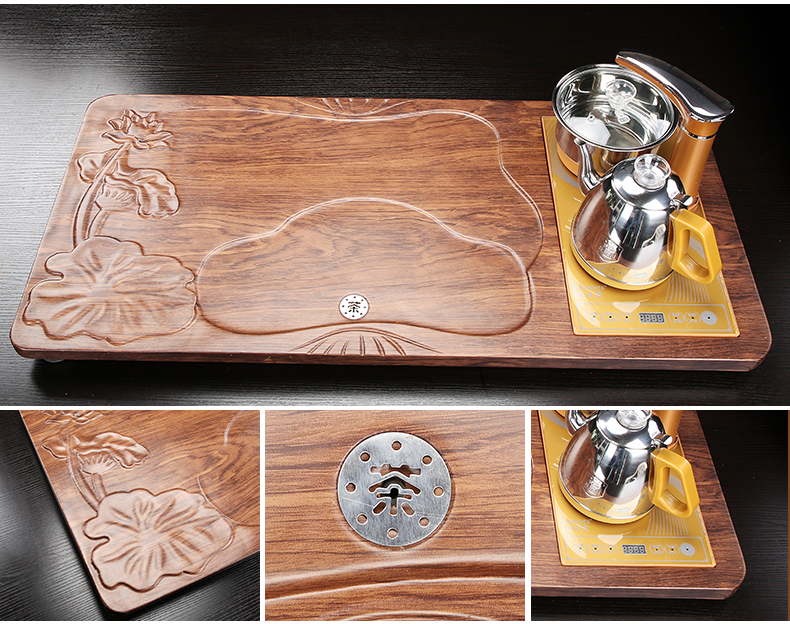 Automatic kung fu tea set with violet arenaceous contracted solid wood tea tray, making tea cups of a complete set of the tea taking