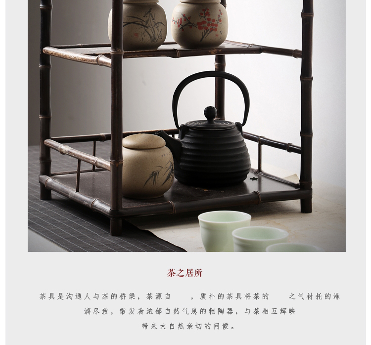 Ceramic painting contracted bamboo caddy fixings cover size seal portable household receives tea tea box storage tank