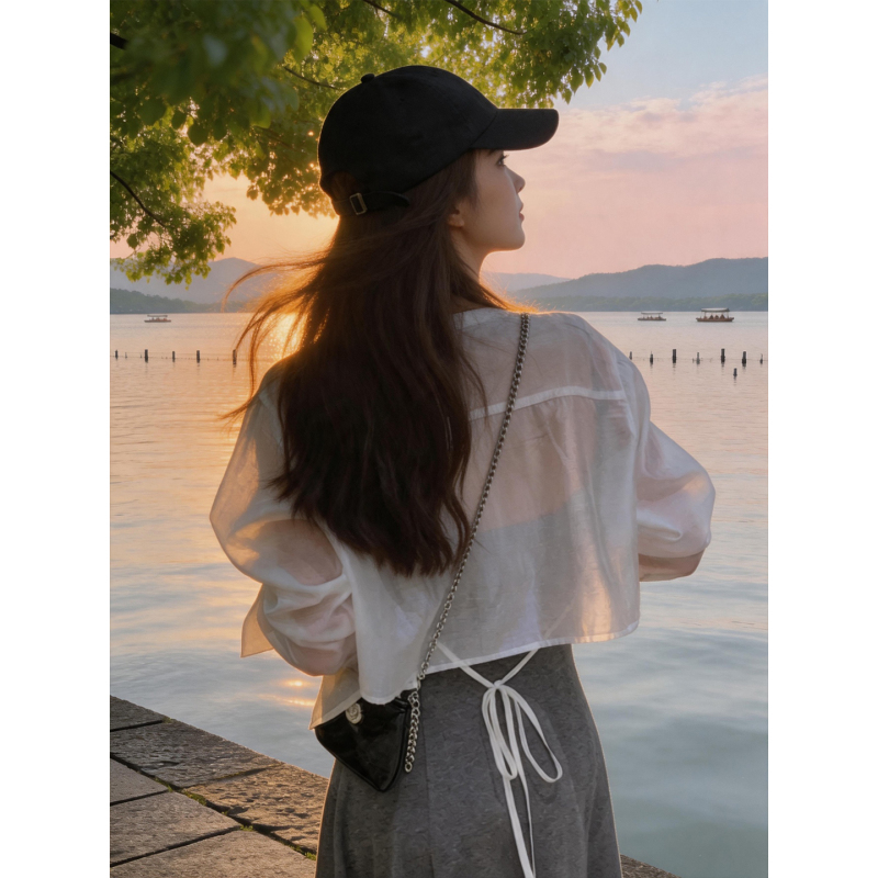 Short Sun Protection Shirt Cardigan, Thin Style for Women, Paired with a Slip Dress, Outerwear, Summer Shawl, Sheer Ice Silk Top, Jacket