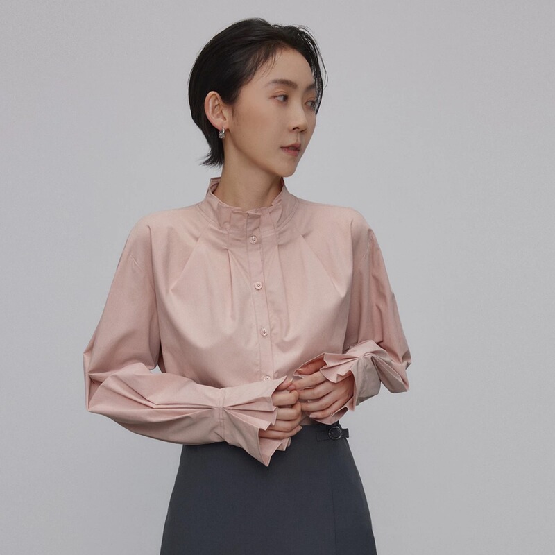 Jiang Qiaiqi Oak Powder French Lace Collar Design Simple Shirt 603550