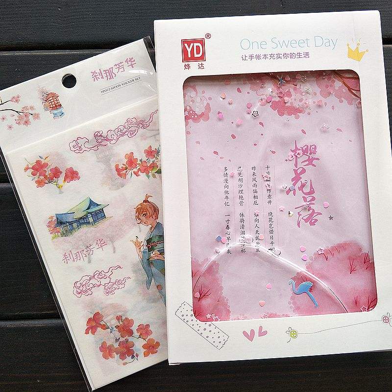 Cherry Blossom Drop 6 Pieces Of Cherry Blossom StickersMiracle warm periphery Oil inlet Hand book Quicksand Notebook Can learn girl princess Hand book Stationery Internet celebrity
