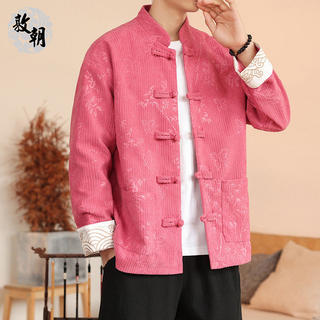 唐装男外套复古情侣款灯芯绒上衣新中式国风印花禅茶汉服宽松夹克