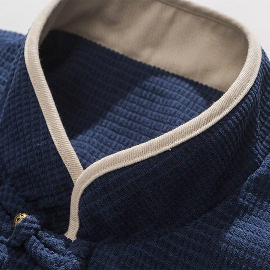 中式斜襟盘扣立领唐装茶服外套男中国风藏式衣服大码宽松道袍夹克