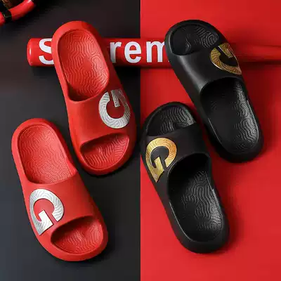 Summer black slippers men's trend Korean version of personality thick soled home non-slip bath outdoor wear men's beach sandals