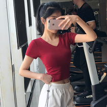 Song Station Sexual Beauty Back Sports Top Womens Autumn Quick Dry with Chest Pad Fitness Clothing Umbilical Skinny Training Yoga Short Sleeve